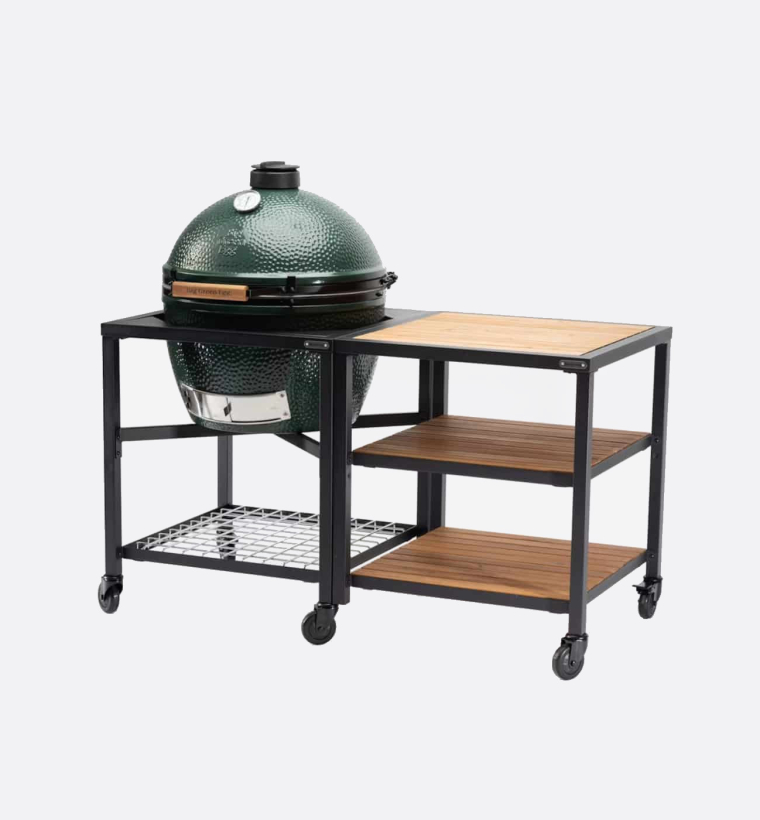 Big Green Egg Extra Large Modular Nest, Expansion Cabinet and Distressed Acacia Shelf