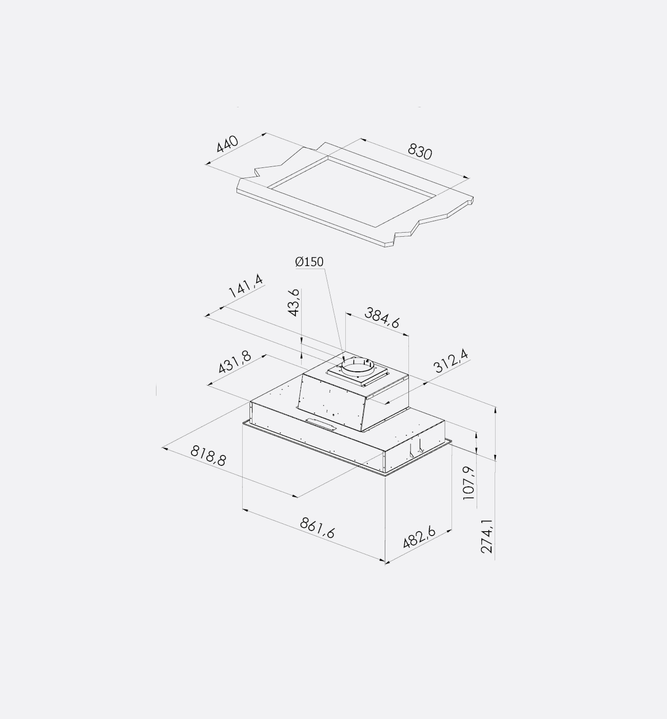 Lacanche BFUG900INSET 90cm Wide Built In Canopy Hood Img4 Lacanche BFUG900INSET 90cm Wide Stainless Steel Built-In Canopy Hood - Image 4
