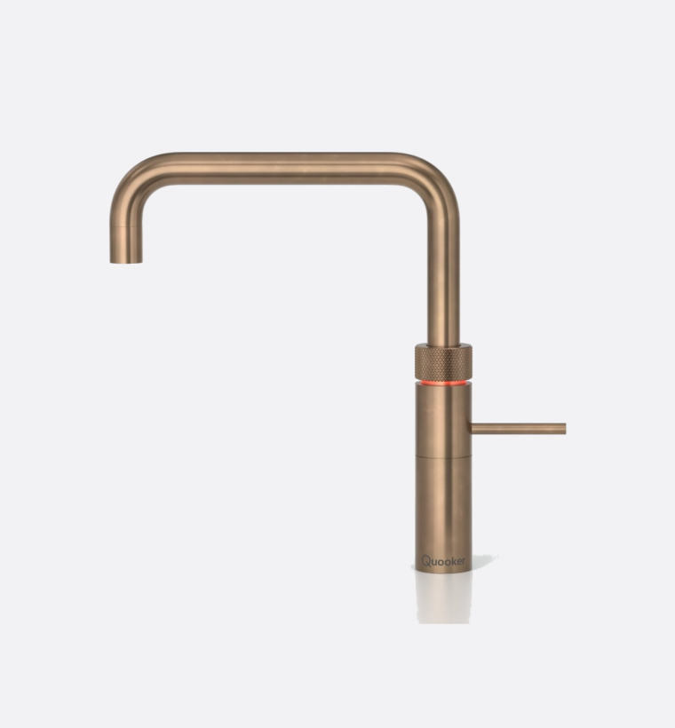 Quooker Fusion FNSPTB Patinated Brass Square Boiling Water Tap With 3L Tank