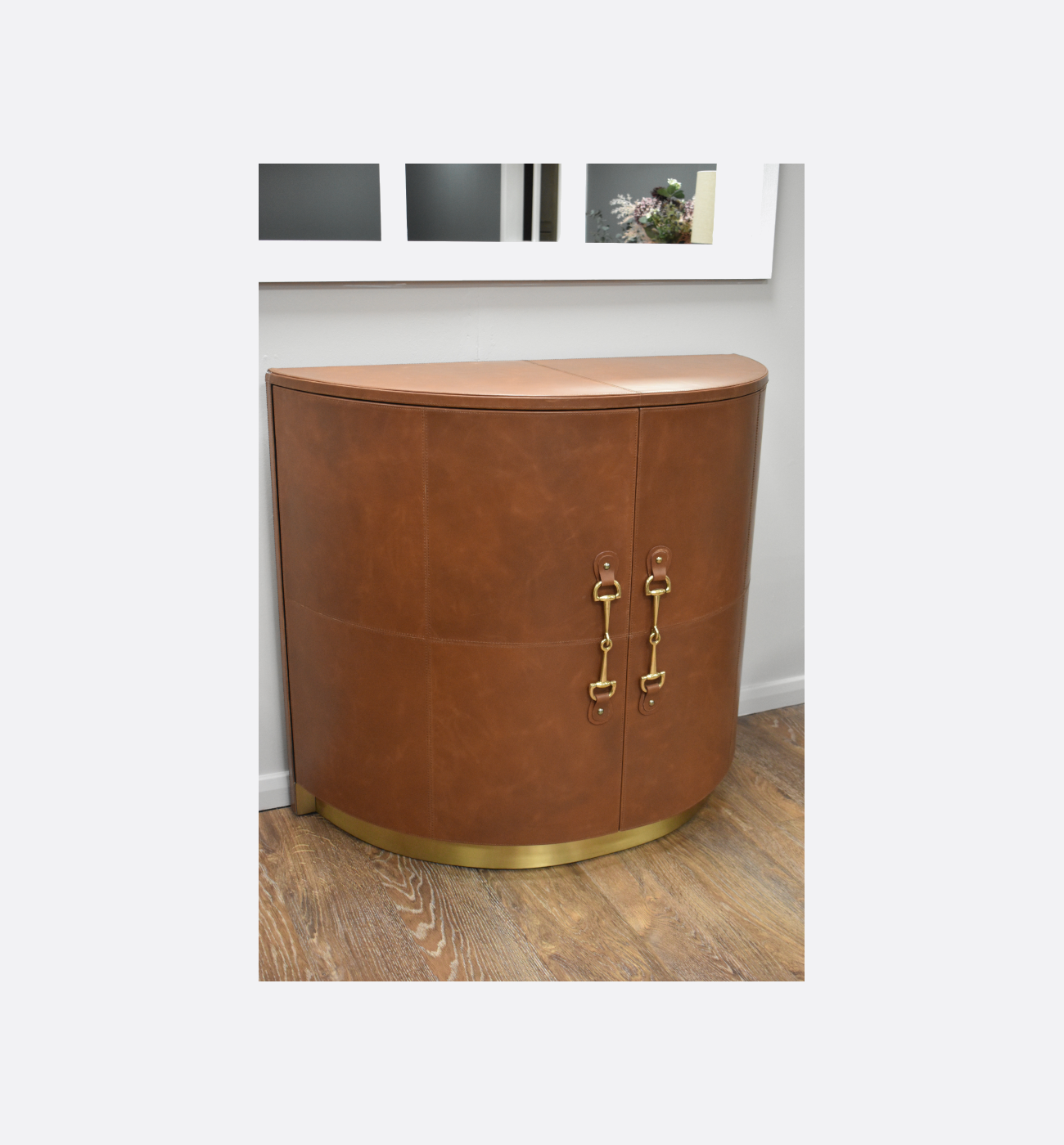 Coach House Tan Leather Curved Cabinet Ex Display Img2 Coach House Tan Leather Curved Cabinet - Ex-Display - Image 2