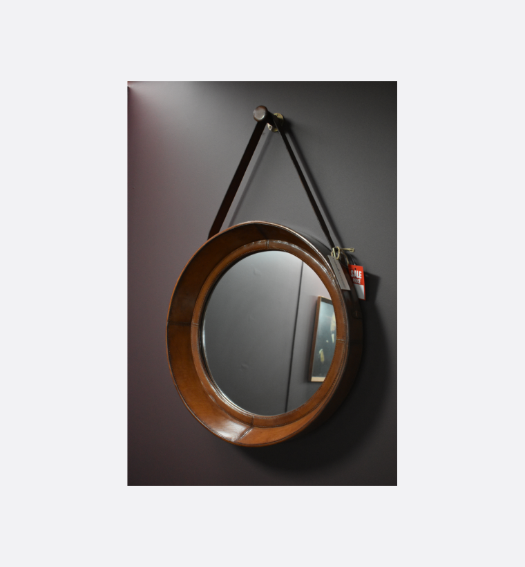 Coach House Round Leather Hanging Mirror Ex Display